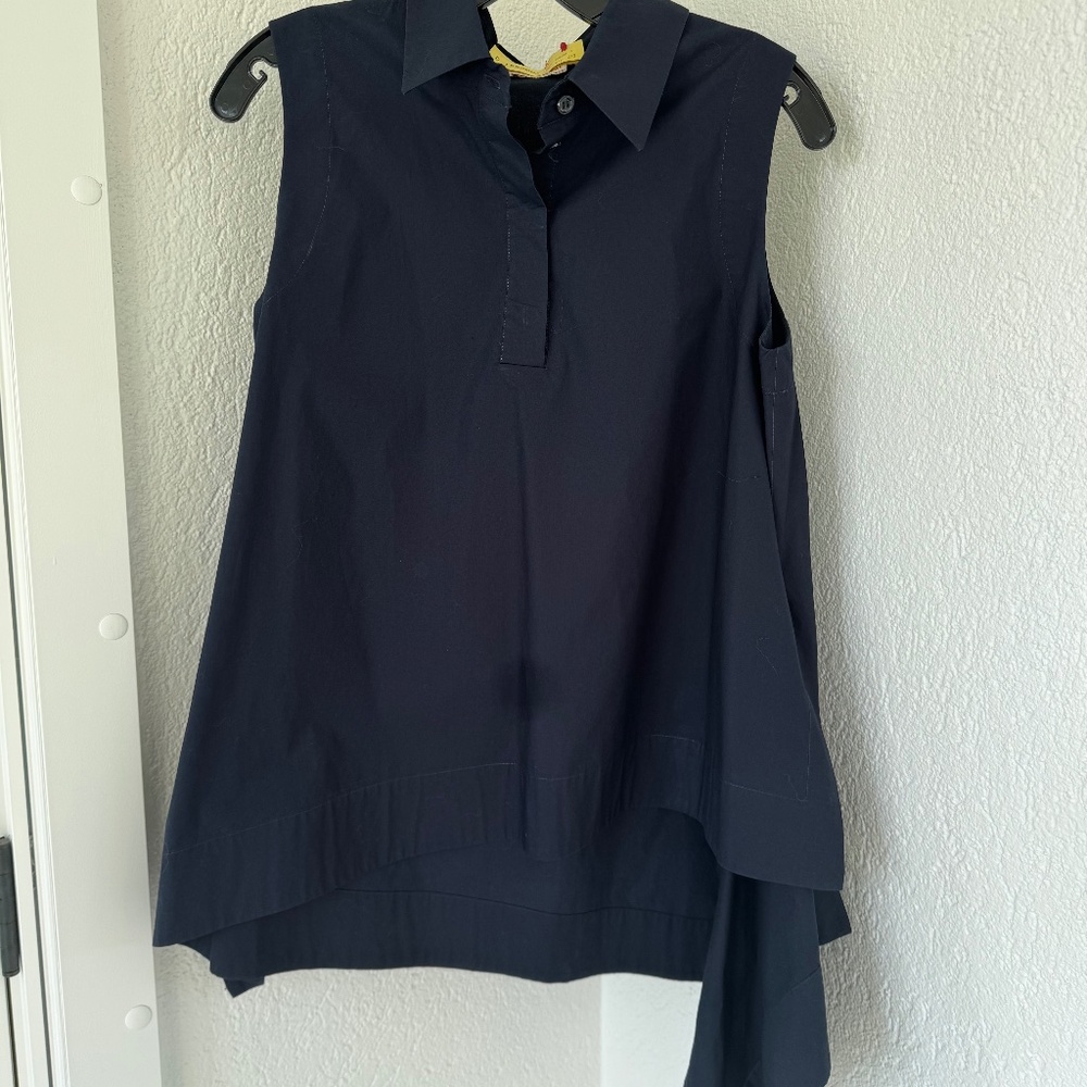 Marni Asymmetrical Navy Poplin Flare Top